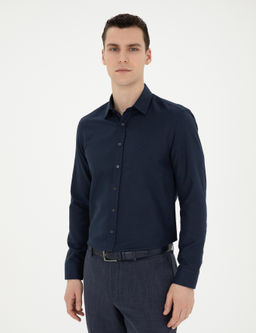 Lacivert Slim Fit Uzun Kollu G_mlek