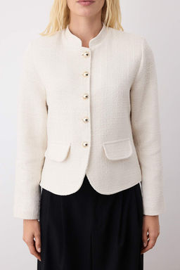 Ekru Dugmeli Dokuma Tuvit Ceket TWOAW26CE00028 - Trendyolmilla фото 3