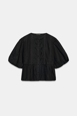 CAMISA BORDADA MANGA GLOBO / Negro - Zara фото 8