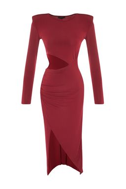 Trendyolmilla Siyah Kruvaze Yaka Cut Out/Pencere Detayl? Orme S?k Abiye Elbise TPRAW23EL00272  фото 14