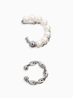 Серьги каффы Жемчужная диадема, 2 шт. белые в серебре