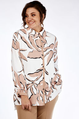 Блуза Элль стиль 2264а белый/ принт бежевый  фото 3