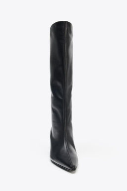 LEATHER KITTEN HEEL BOOTS - Zara фото 4