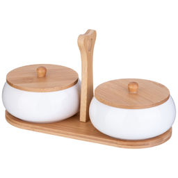 НАБОР БАНОК С ДЕРЕВ. КРЫШКОЙ LEFARD NATIVE 2 ШТ. 11,5 СМ 270 МЛ НА ДЕРЕВ. ПОДСТАВКЕ  фото 3