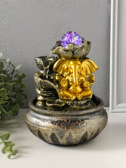 Фонтан настольный с подсветкой «Ганеша у цветущим лотосом», 16×16×23 см