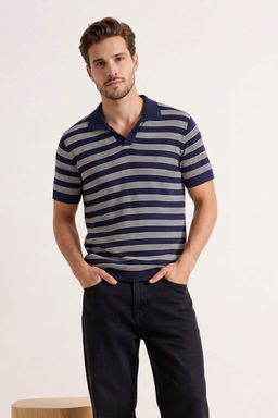 Lacivert Regular Polo Yaka Duz Polo Yaka T-shirt TMNSS26PO00024