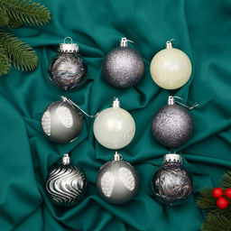 Ёлочные игрушки Мелодия волны диско, шары новогодние, d=6 см, набор 9 шт. серый/белый