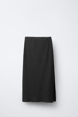 STRIPED TEXTURED MIDI SKIRT