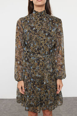 Trendyolmilla Koyu Visne Cicekli Dokuma K?sl?k Elbise TWOAW24EL00261  фото 3