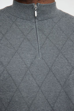 TRENDYOL MAN Gri Erkek Regular Yar?m Bal?kc? Yaka Baklava Triko Buyuk Beden Kazak TMNAW25AN00007 - Trendyolmilla фото 11