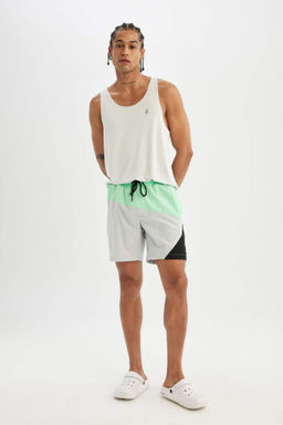 DeFactoFit Regular Fit Bask?l? Esnek Dokulu K?sa Boy Deniz Sortu  фото 3