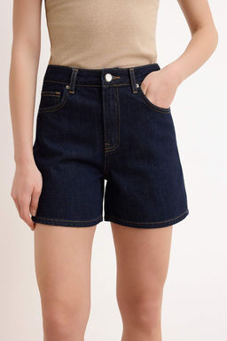 Koyu Mavi Yuksek Bel City Boy Denim Sort TWOSS26SR00219 - Trendyolmilla фото 3