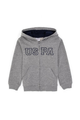 Erkek _ocuk Gri Melanj Fermuarl_ Kap__onlu Sweatshirt