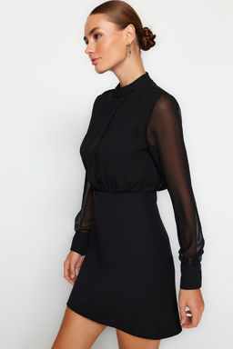 TRENDYOLMILLA Siyah A Kesim Dik Yaka Astarl? Sifon Mini Dokuma Elbise TWOAW24EL00296 фото 2