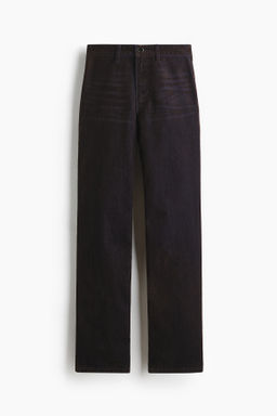 Straight High Jeans con acabado afelpado
