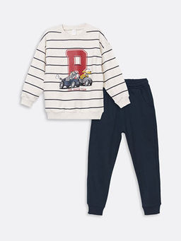 Bisiklet Yaka Bask?l? Erkek ?ocuk Sweatshirt ve E?ofman Alt 2li