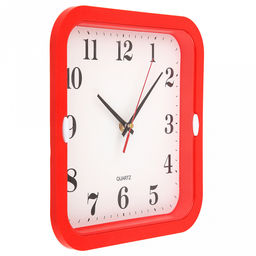 Часы настенные Кватро 25,8х25,8х4см, мягкий ход, циферблат белый; цифры арабские, черный; корпус пластик, красный; в коробке (Китай) - Домашняя мода фото 2
