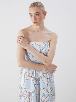 Kare Yaka ?i?ekli Poplin Elbise