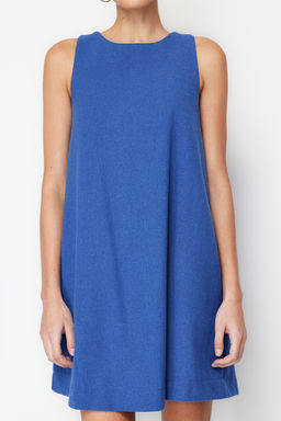 TRENDYOLMILLA Kahverengi Genis Kesim Keten Gorunumlu Kolsuz Mini Dokuma Elbise TWOSS23EL01497 фото 5