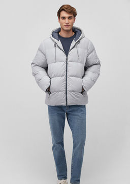 Kapusonlu Gri Sisme Mont