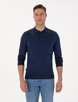 A__k Lacivert Slim Fit Polo Yaka Basic Triko Kazak