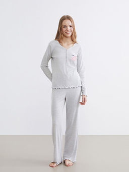 V Yaka Nak??l? Kad?n Pijama Tak?m?