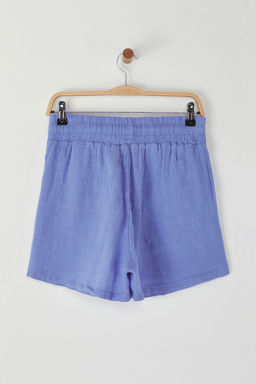 Mavi %100 Keten Beli Lastikli Yuksek Bel Sort TWOSS23SR00319