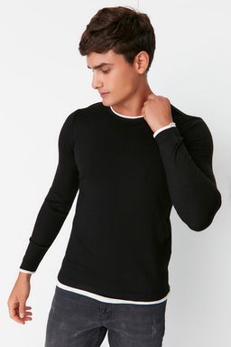 Trendyolmilla Man Lacivert Erkek Slim Fit Dar Kesim Kontrast Yaka Biyeli Kazak TMNAW21KZ2499  фото 7