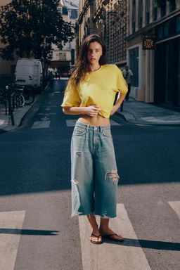 CAMISETA RAYAS ALGOD?N Y LINO / Amarillo