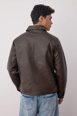 Kahverengi Regular Fit %100 PU Suni Deri Erkek Mont TMNAW26MO00010 - Trendyolmilla фото 4