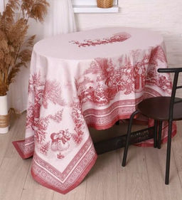 Скатерть Премиум Дед Мороз и Снегурочка-красн. 150*220 см. п/лен