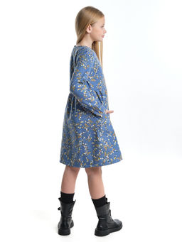 Платье для девочки вельветовое из набивного полотна UD 7844 синие мелкие цветы - Mini maxi фото 6