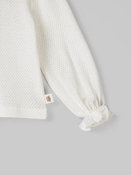 Лонгслив с воротником-стойкой Молоко из ажурного хлопка 0+ - Bungly фото 5