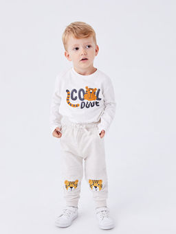 Beli Lastikli Bask?l? Erkek Bebek Jogger E?ofman Alt