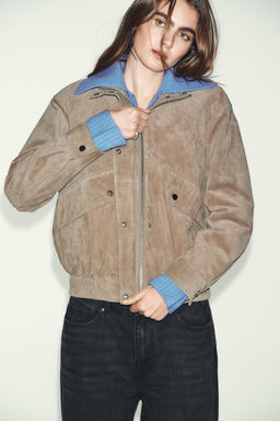 100% SUEDE LEATHER HIGH-NECK JACKET - Zara фото 27