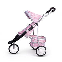 Коляская кукольная металлическая, 3-х колесная, с корзиной, козырьком и столиком