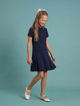 Pileli Polo Yaka K?z ?ocuk Elbise