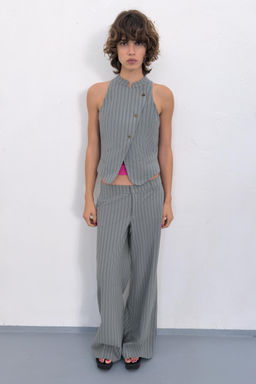 CHALECO CRUZADO RAYAS / Azul / Gris