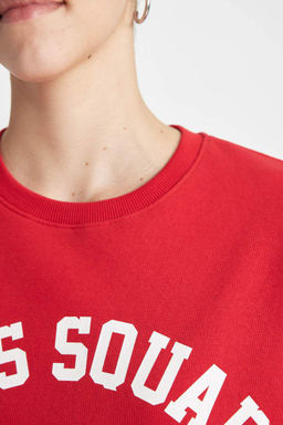 Толстовка из плотной ткани свободного кроя с круглым вырезом и принтом - Defacto фото 4