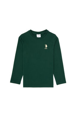 Erkek _ocuk Koyu Ye_il Basic Bisiklet Yaka Sweatshirt