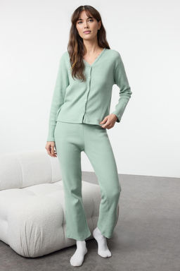 Mint Pamuklu F?rcal? Soft Fitilli H?rka Orme Pijama Tak?m? THMAW25PT00074