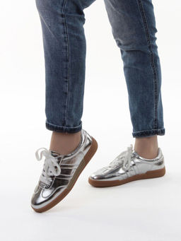 03-B6C-7C GREY/SILVER Кеды женские (натуральная кожа)