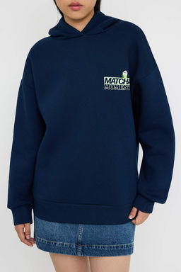 Teen Lacivert Overize Kal?p Matcha S?rt Bask?l? Kal?n Ici Polarl? Orme Sweatshirt TWOAW26SW00016 - Trendyolmilla фото 3