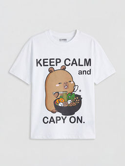 Bisiklet Yaka Capyfun Bask?l? K?z ?ocuk Ti??rt