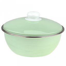Миска эмалированная 2,5л, д23см, h9см, круглая, ободок из нержавеющей стали, салатовый, с крышкой (Россия)