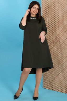 Платье свободное нарядное с жемчугом - Almond фото 3