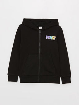 Kap??onlu Bask?l? Uzun Kollu Erkek ?ocuk Fermuarl? Sweatshirt - Waikiki фото 3