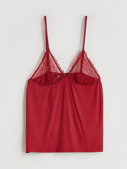 V Yaka Dantel Detayl? Kad?n ?ortlu Pijama Tak?m?