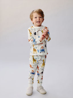 Bisiklet Yaka Bask?l? Erkek Bebek Pijama Tak?m