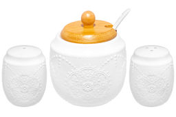 Набор - сахарница 350 мл Жемчуг с ложкой + солонка + перечница + салфетница на дер.подст.с ручкой - Elan gallery фото 5